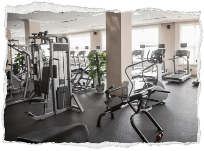 Indoor gym looks modern and plush.